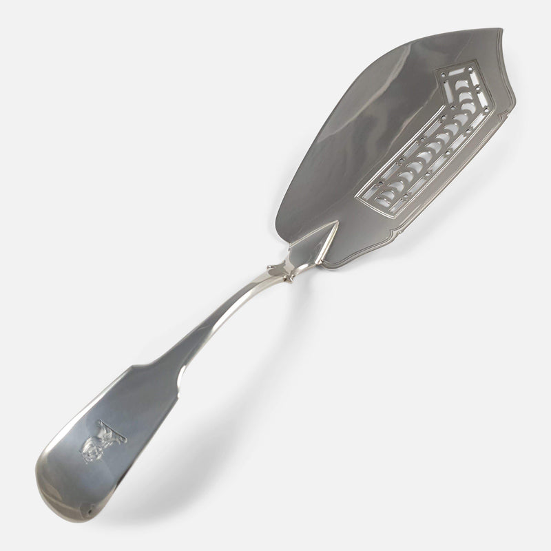 the George III provincial silver fish slice viewed diagonally