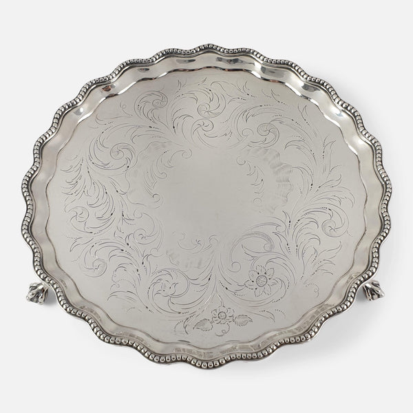 The Georgian Hester Bateman silver salver viewed from above