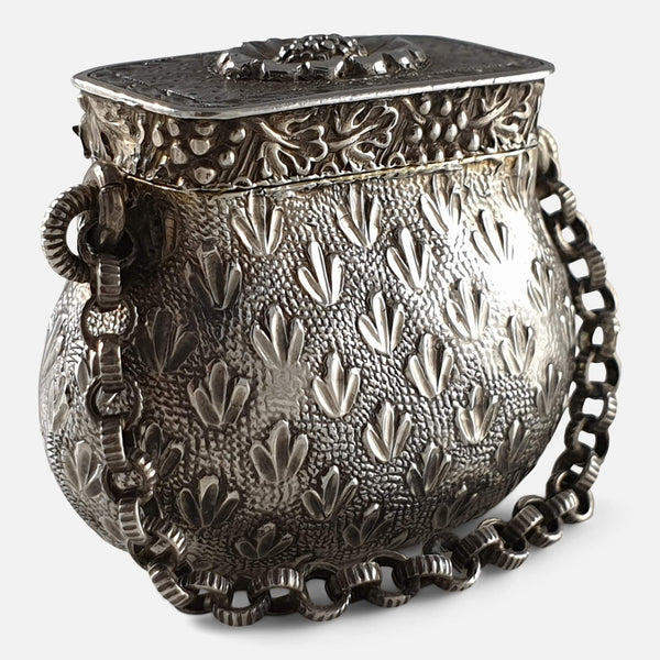 the George III Silver Novelty Vinaigrette viewed from the front at a slight angle