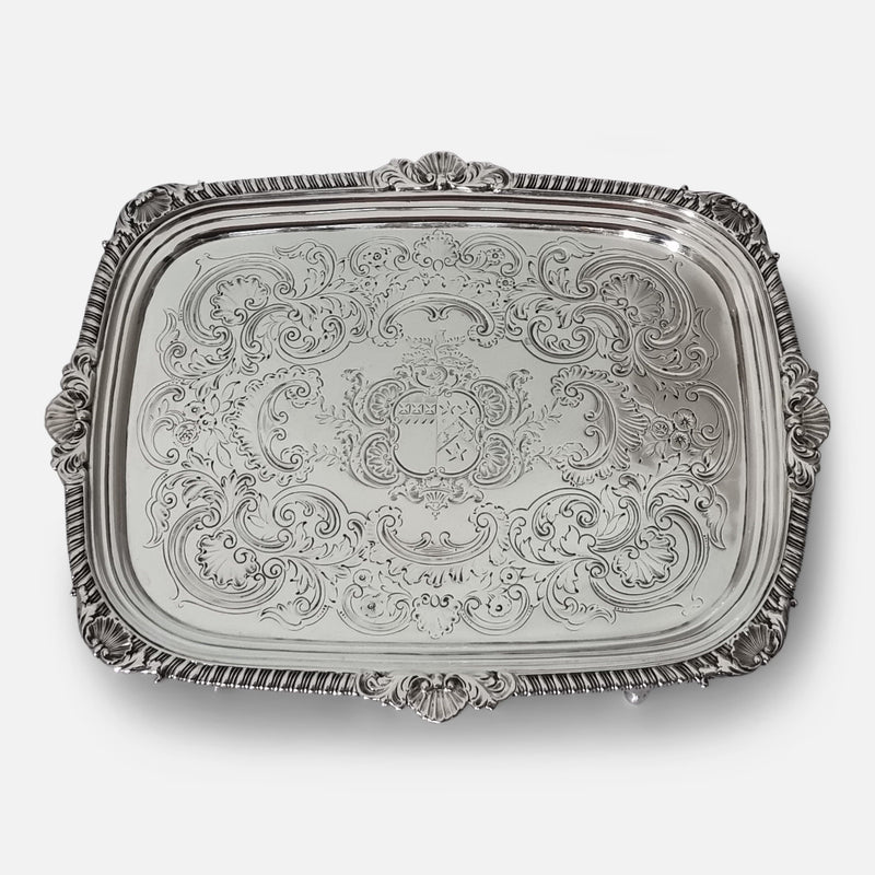 the antique Georgian silver salver viewed from above