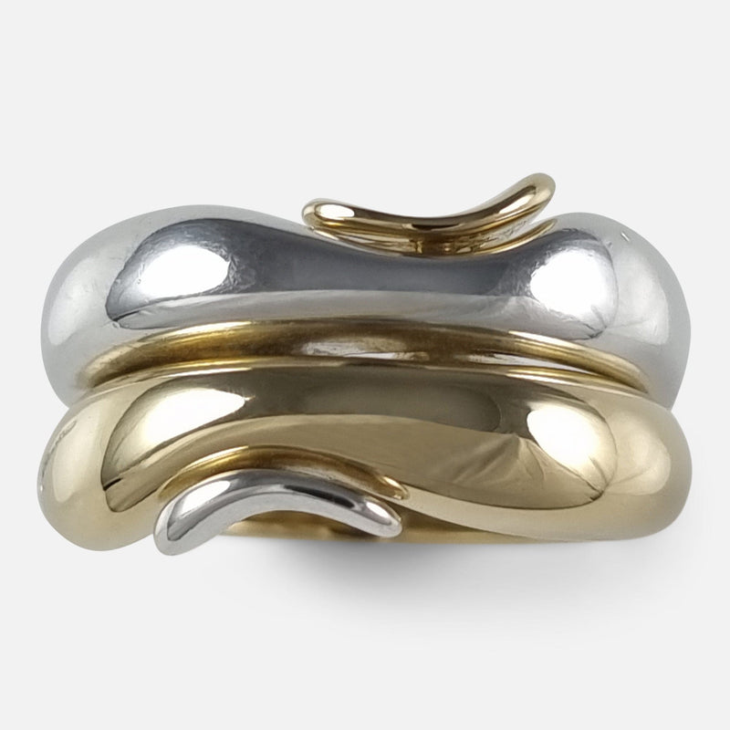 the Georg Jensen 18ct yellow gold and sterling silver ring designed by Minas Spiridis, viewed from above