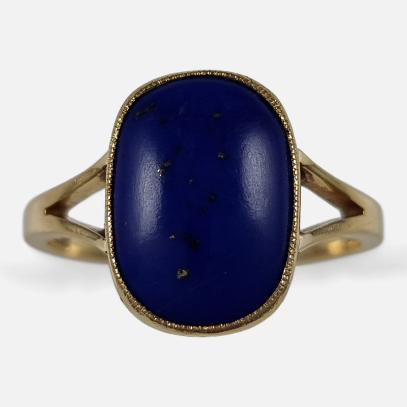 the George V 18ct yellow gold Lapis lazuli cabochon ring viewed from above