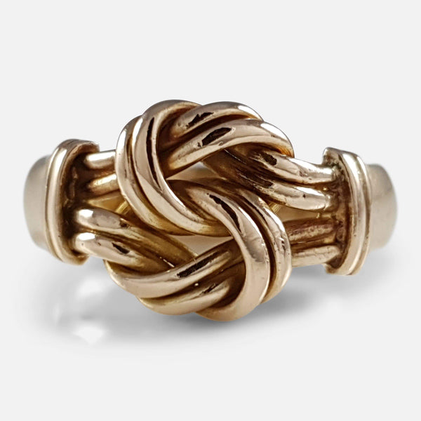 the 18ct yellow gold lovers knot ring viewed from the front