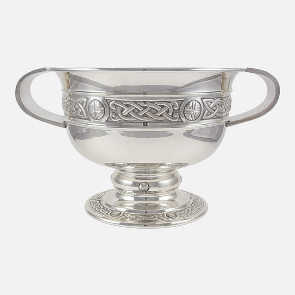 the sterling silver Celtic Revival bowl viewed from the front