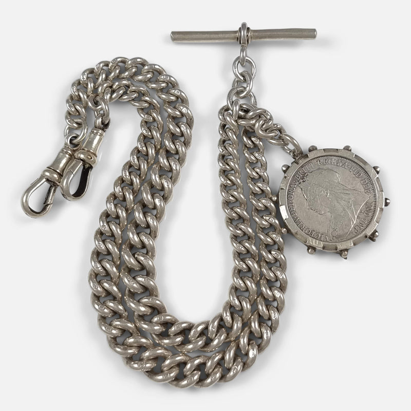 the George V sterling silver albert watch chain and fob viewed from above