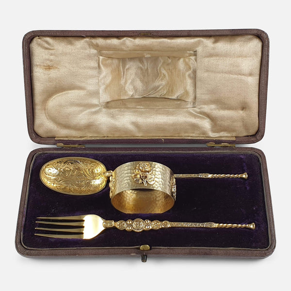 the sterling silver christening set viewed in the case