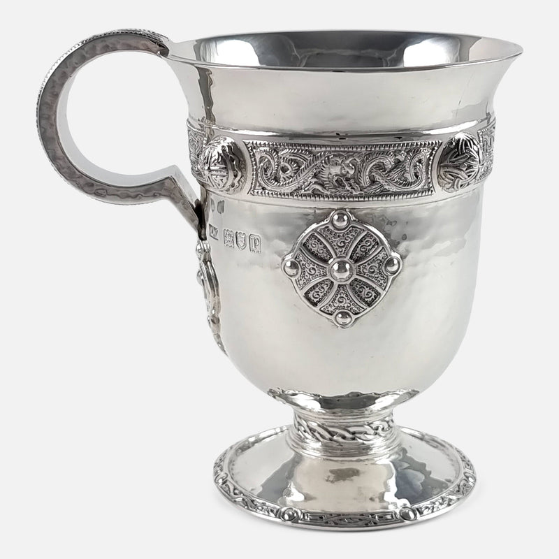 the George V Sterling Silver mug by Mappin and Webb viewed side on