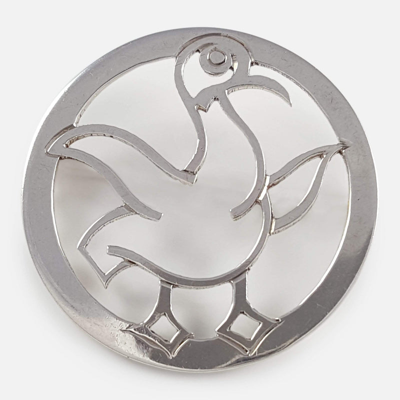 the Art Deco Silver Duck Brooch viewed from the front
