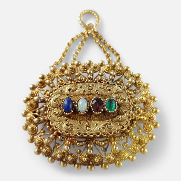 the Georgian 18ct Gold Acrostic Pendant viewed from the front