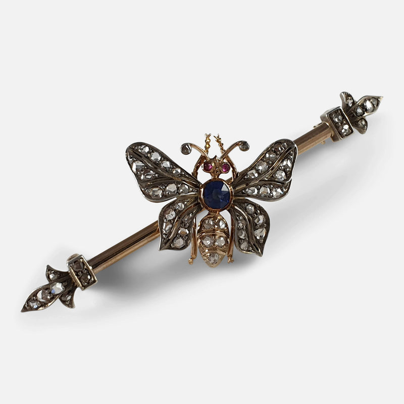 the antique butterfly brooch viewed diagonally