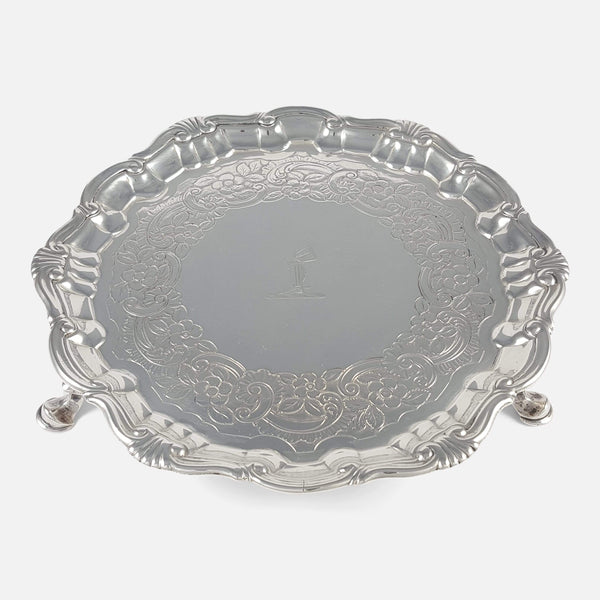 the irish hallmarked silver salver viewed from above