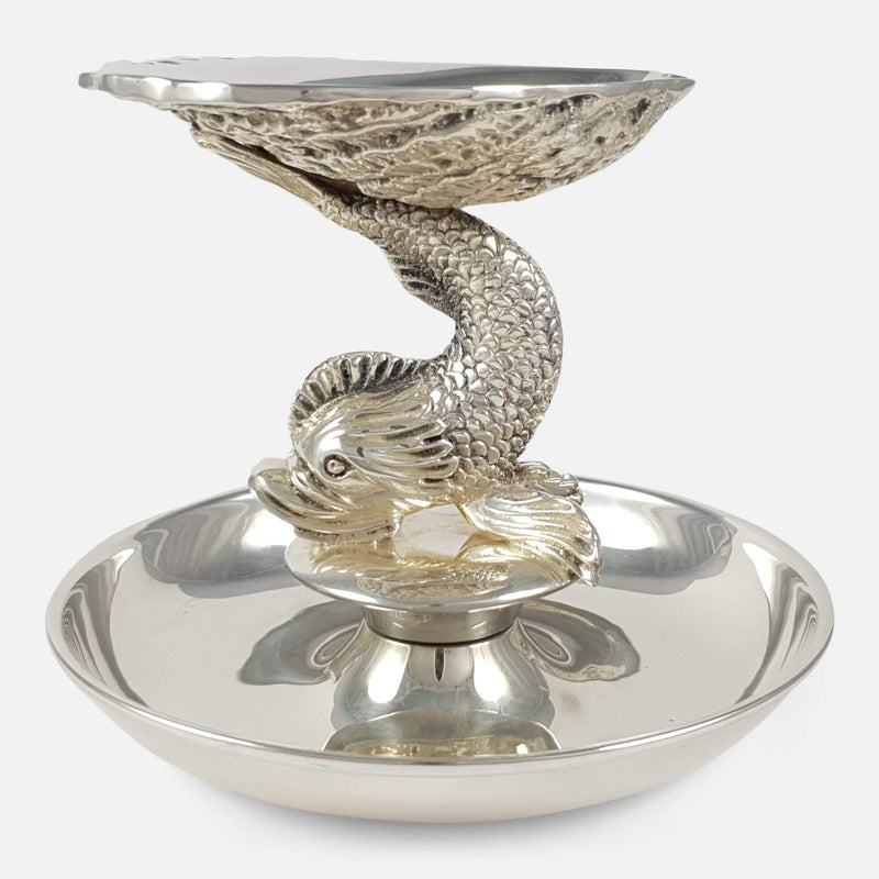 the Irish sterling silver caviar dish viewed side on