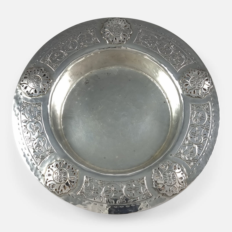a birds eye view of the silver dish