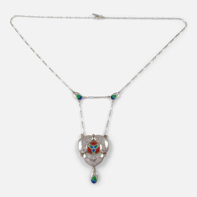 the pendant necklace viewed from the front with chain extended out