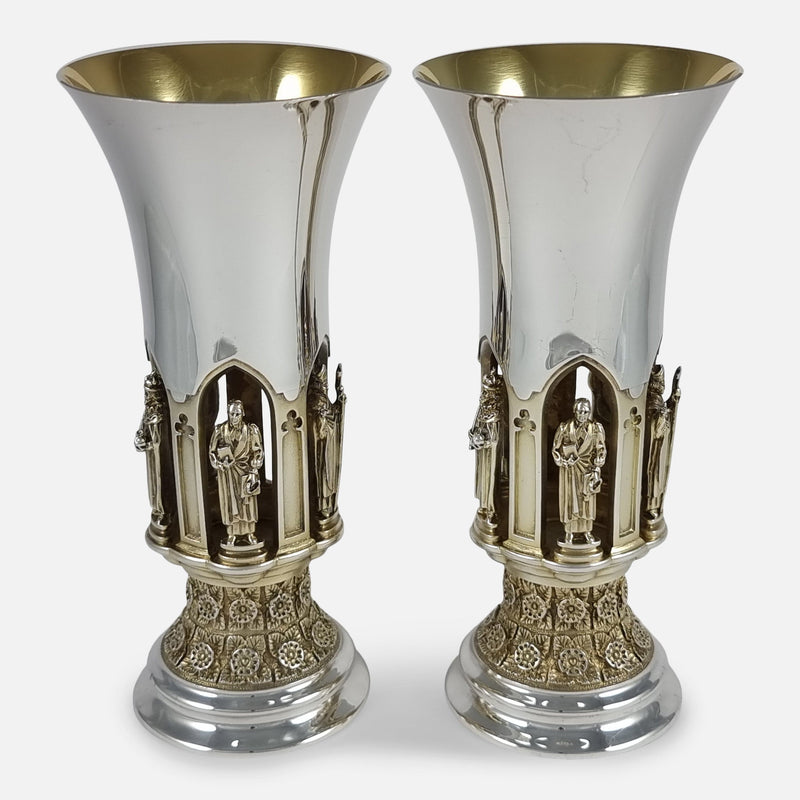 the pair of sterling silver goblets by Hector Miller for Aurum, viewed from the front