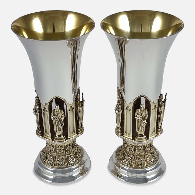 the pair of silver goblets viewed from a raised position