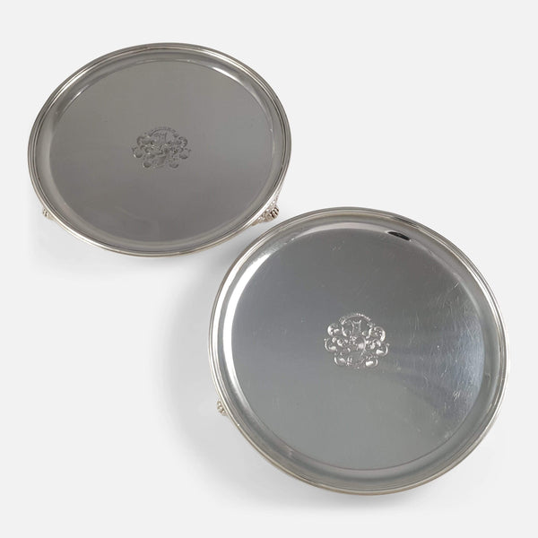 a birds eye view of the two silver salvers