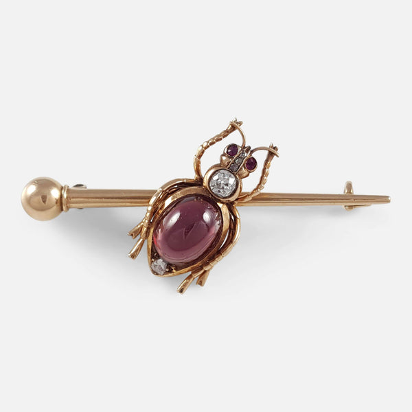 the Russian diamond and garnet insect brooch viewed from the front