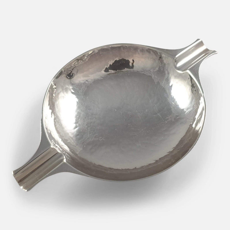 The Scottish sterling silver ashtray viewed from above diagonally