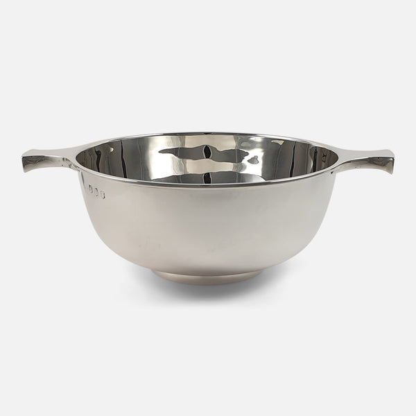 the Scottish sterling silver Quaich viewed from the front