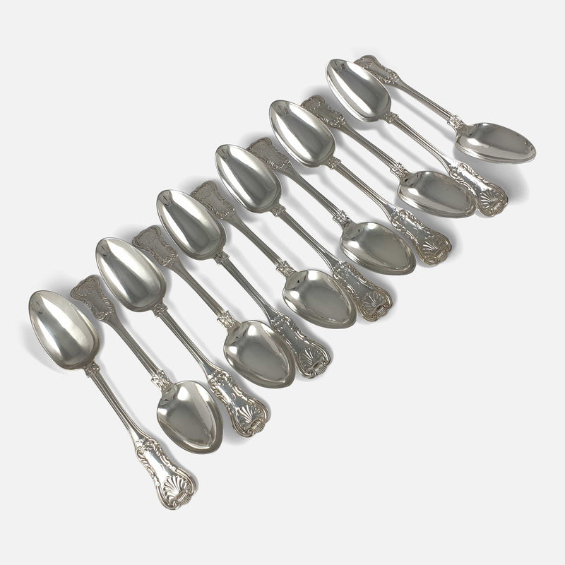the 12 antique silver spoons viewed diagonally
