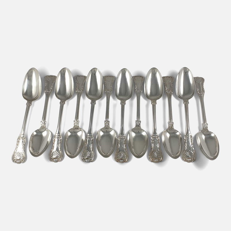the Kings pattern variant silver spoons viewed from above