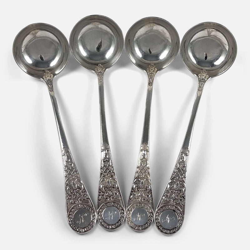 a birds eye view of the four antique ladles