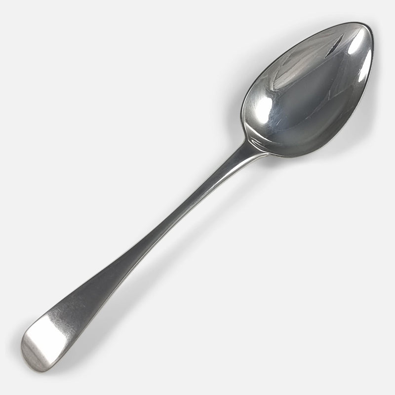 one of the spoons viewed diagonally with bowl facing to top right corner of image