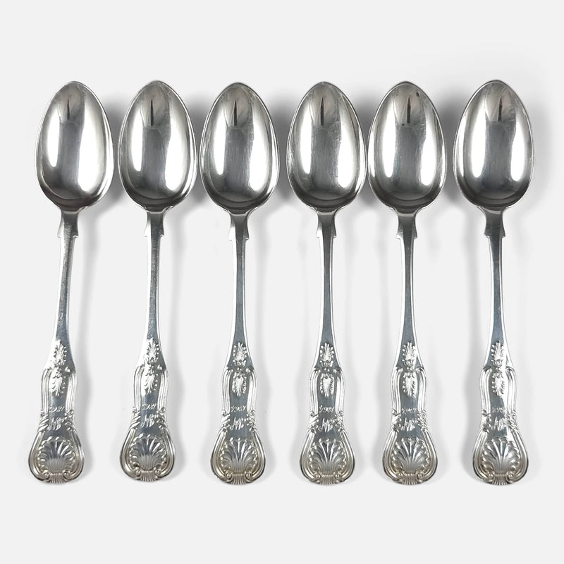 the set of 6 sterling silver tea spoons viewed from above
