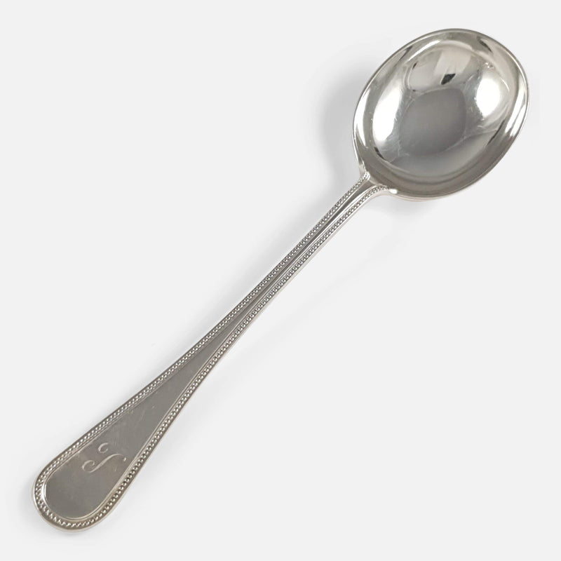 one of the silver spoons viewed diagonally