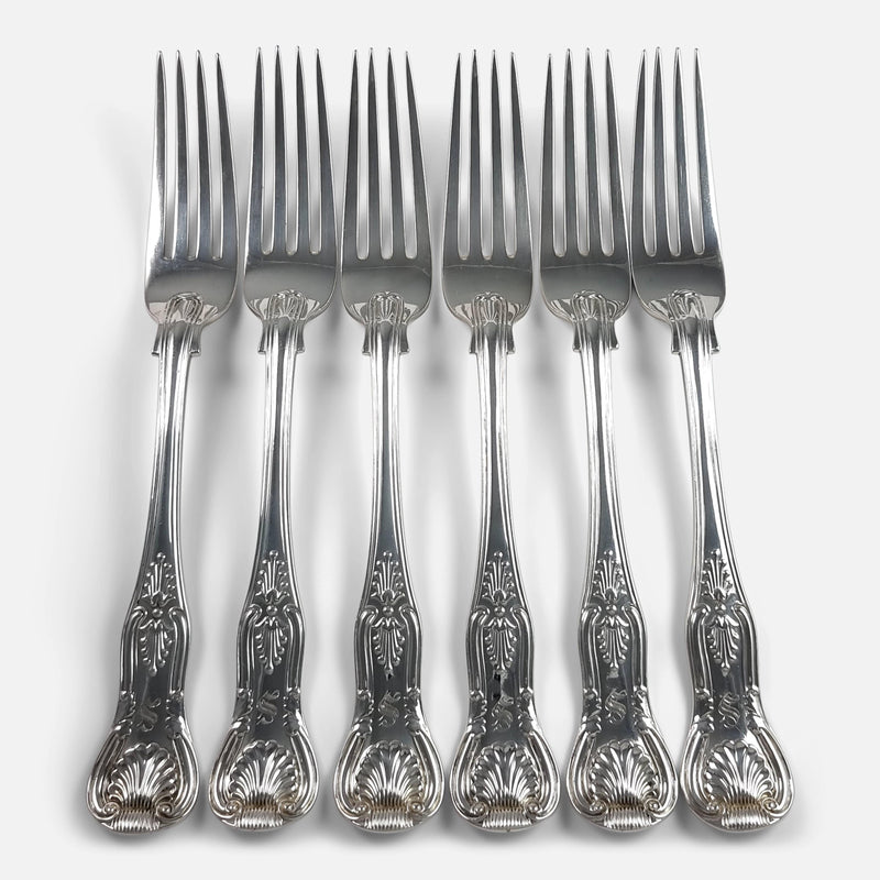 the Victorian sterling silver table forks viewed from above