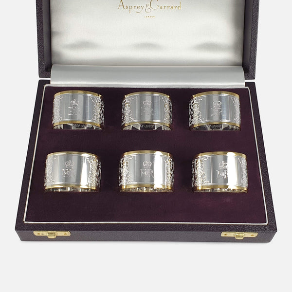 focused on the six napkin rings in their case