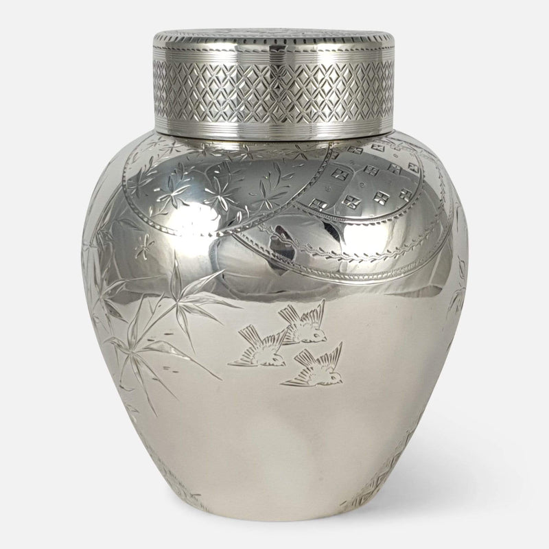 the silver Tea Caddy viewed from the front