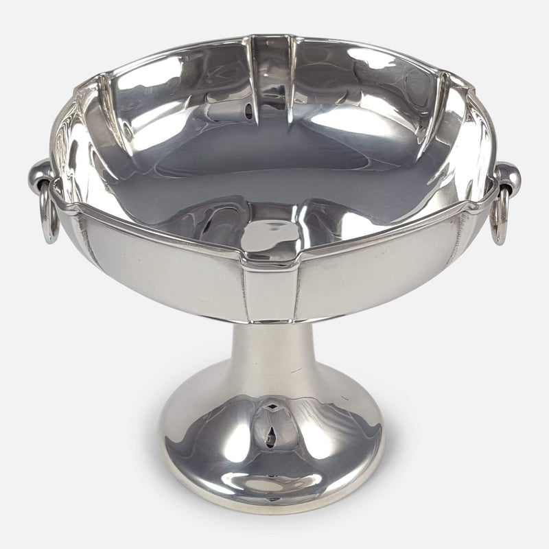 the silver Arts and Crafts pedestal bowl viewed from above