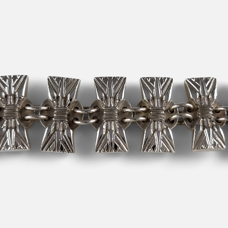 a section of the bracelet links in focus