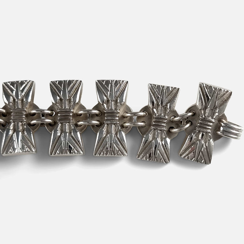 a section of the bracelet links in focus