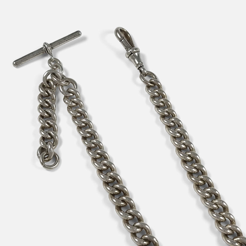 a section of the chain in focus to include t-bar and dog clip