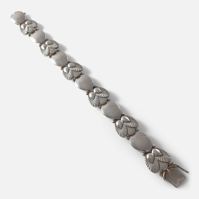 the Georg Jensen sterling silver bracelet viewed diagonally