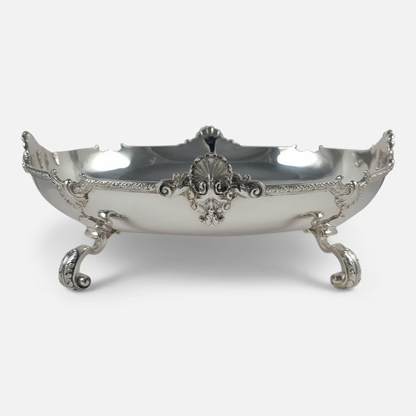 the Elizabeth II sterling silver decorative dish viewed from the front