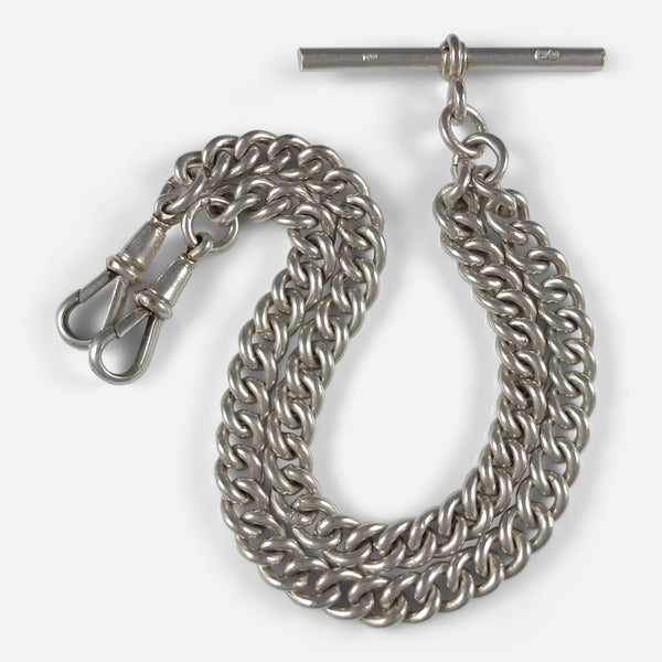 the sterling silver double albert watch chain viewed from above