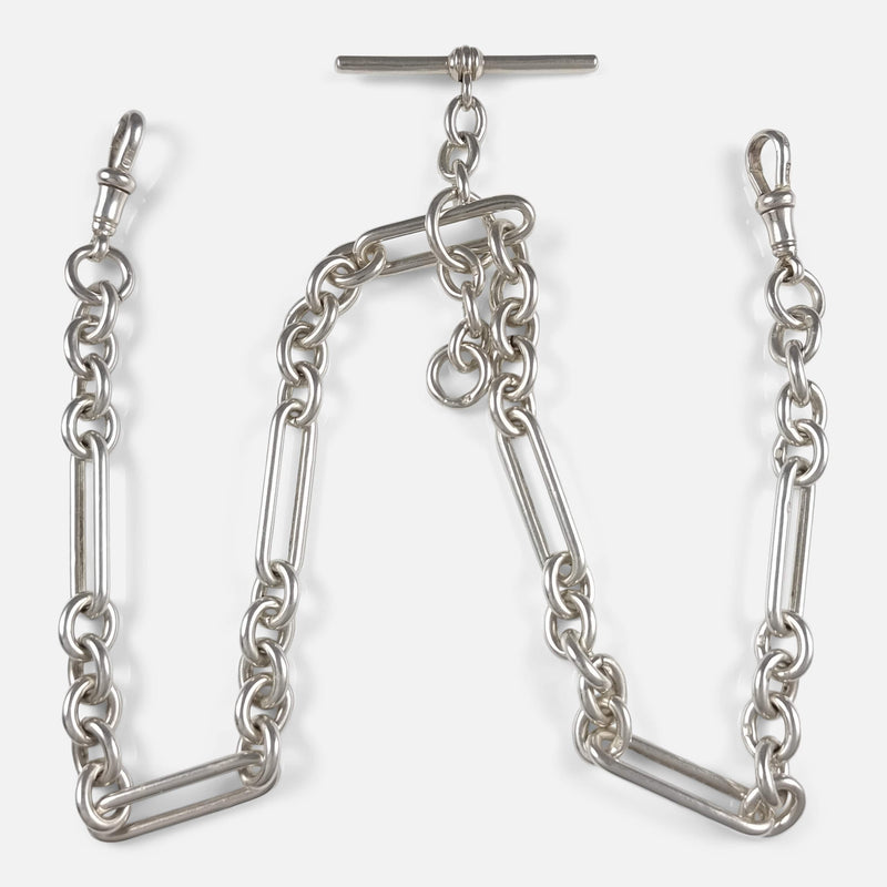 the antique sterling silver Albert watch chain viewed from above