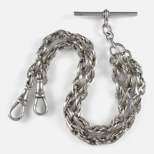the sterling silver fancy link double Albert watch chain viewed from above