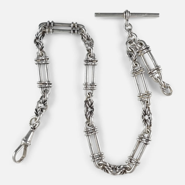 the sterling silver fancy link Albert watch chain viewed from above