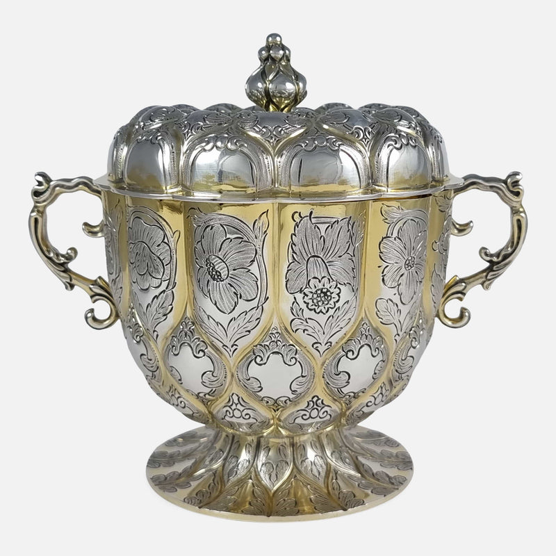 the silver cup viewed from the front