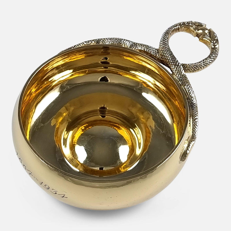 the sterling silver gilt wine taster cup viewed from above