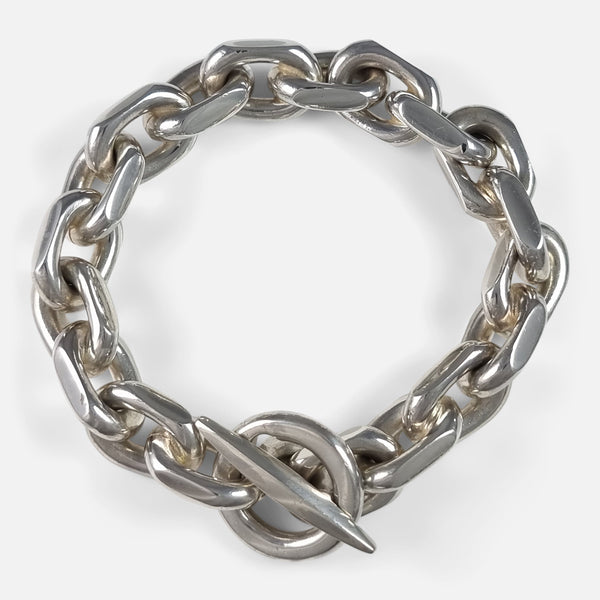 the sterling silver marine link bracelet viewed from above when fastened