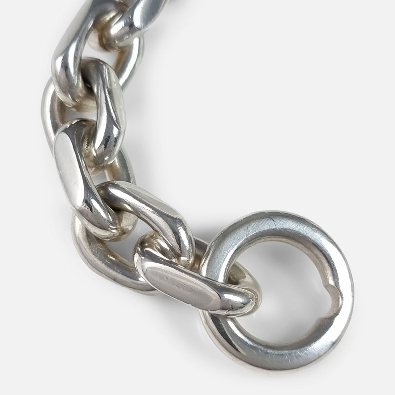 focused on a section of the chain links