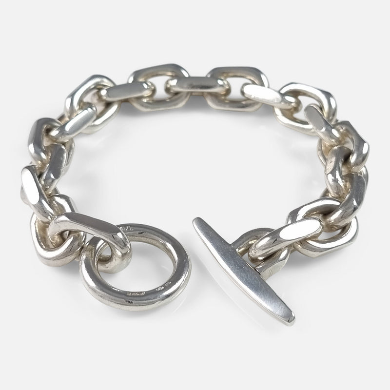 a view of the bracelet with toggle unfastened
