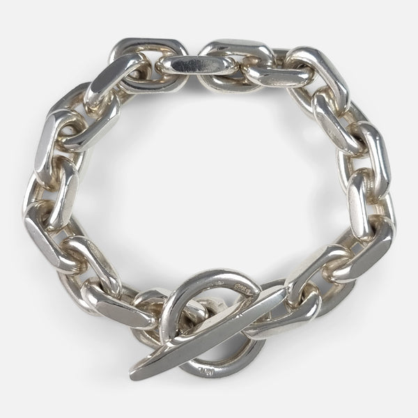 the sterling silver marine link bracelet with toggle fastened and viewed from above