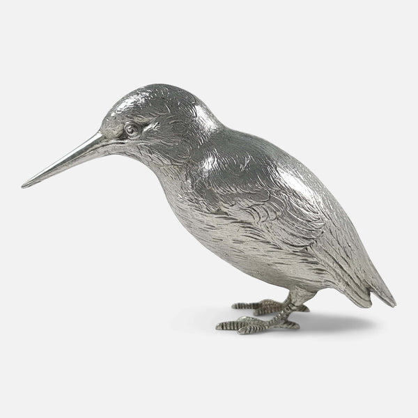 the Garrard and Co sterling silver Kingfisher viewed side on with beak facing left